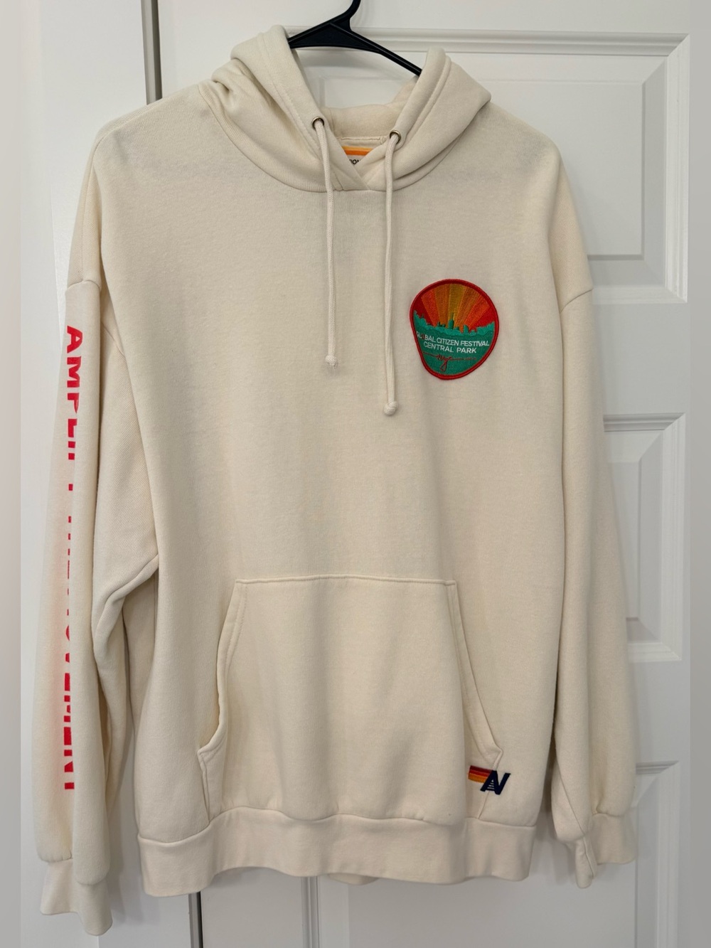 Aviator Nation Cream Hoodie with Multi‑Color Chest Patch